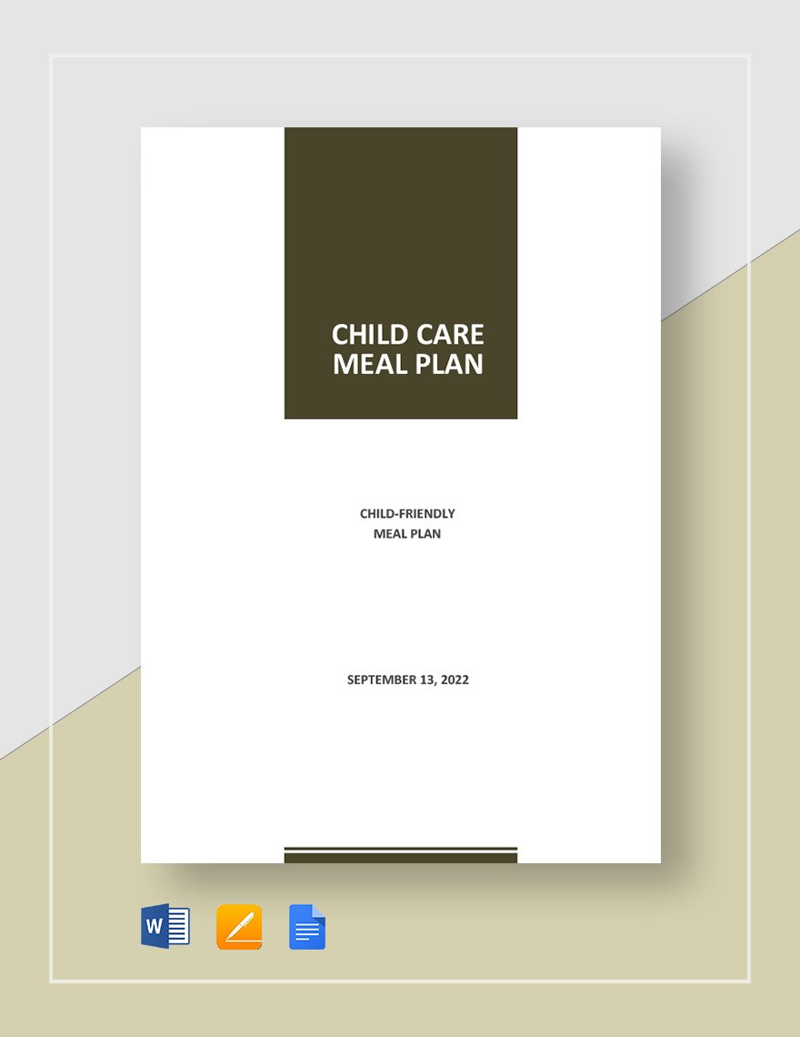 Child Care Meal Plan Template