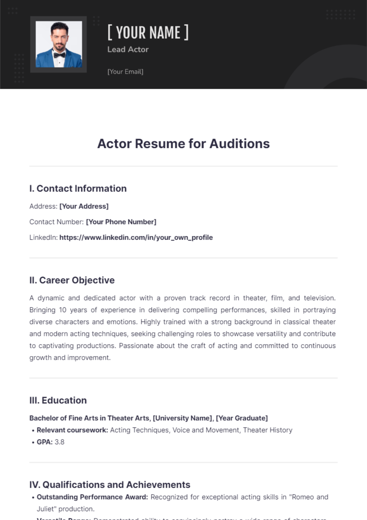 Actor Resume For Auditions - Edit Online & Download