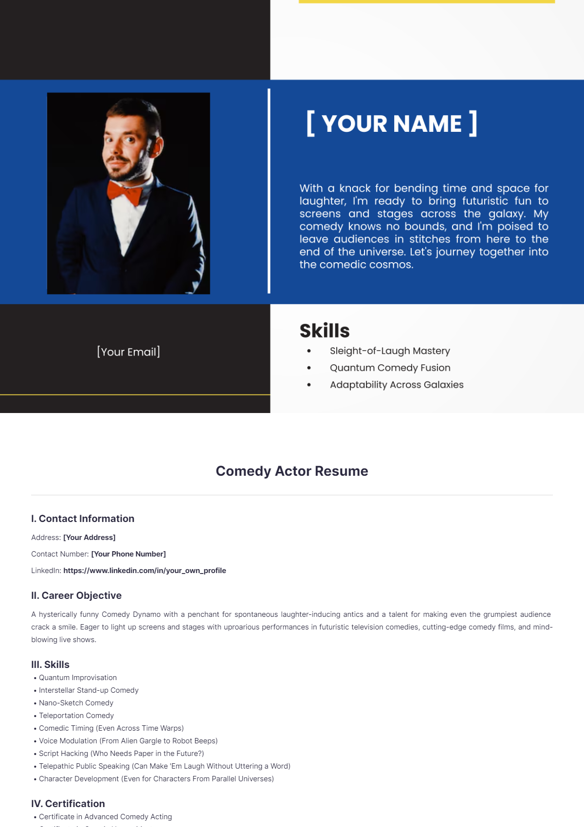 Comedy Actor Resume - Edit Online & Download