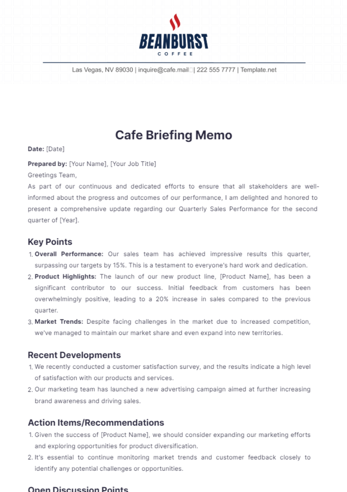 Cafe Briefing Memo Template - Edit Online & Download Example | Template.net