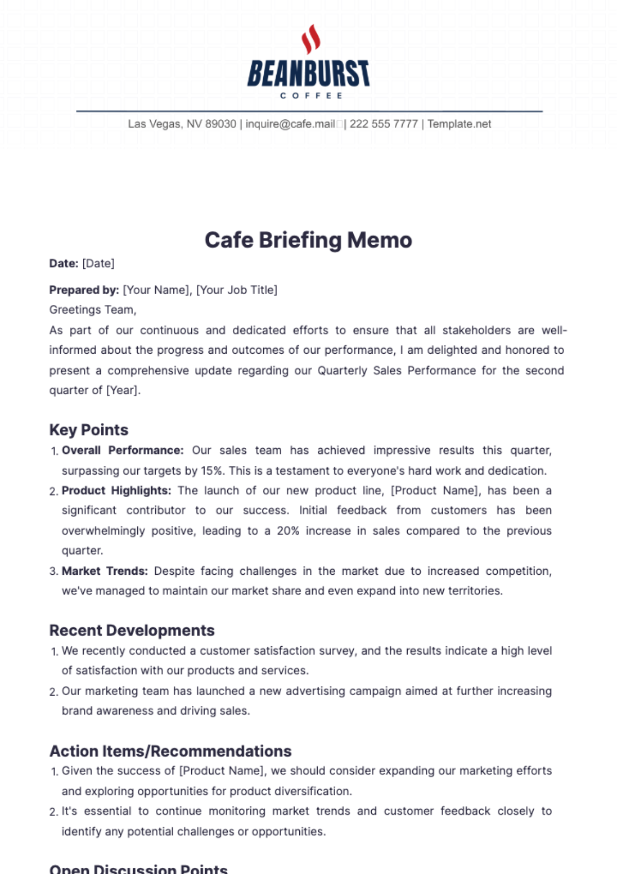 Cafe Briefing Memo Template - Edit Online & Download