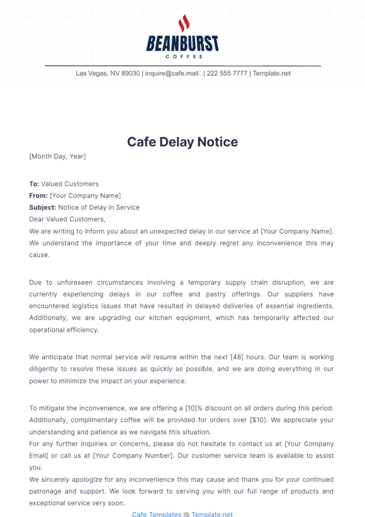 Cafe Delay Notice Template - Edit Online & Download