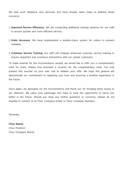 Free Cafe Complaint Letter Template to Edit Online