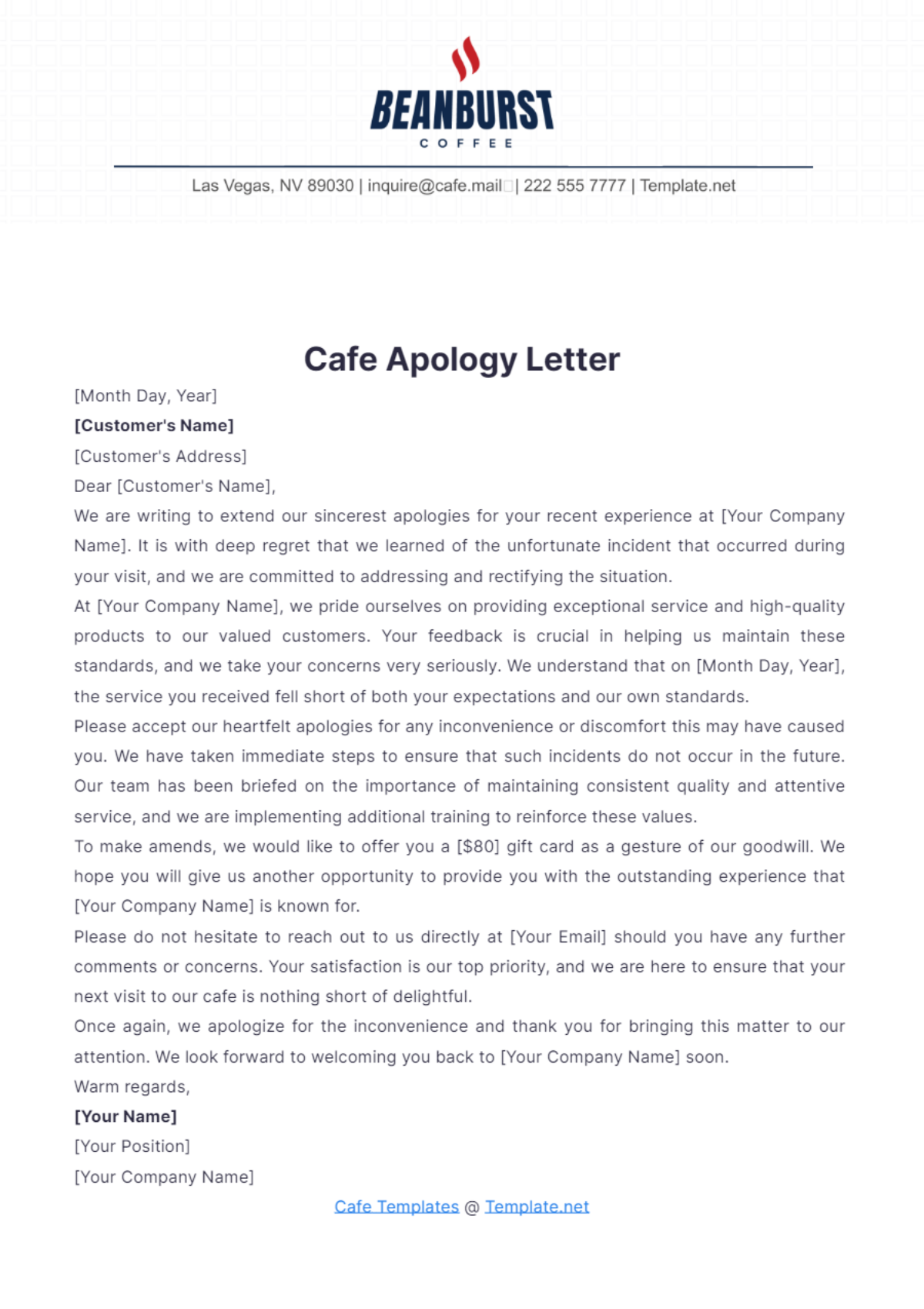 Cafe Apology Letter Template - Edit Online & Download