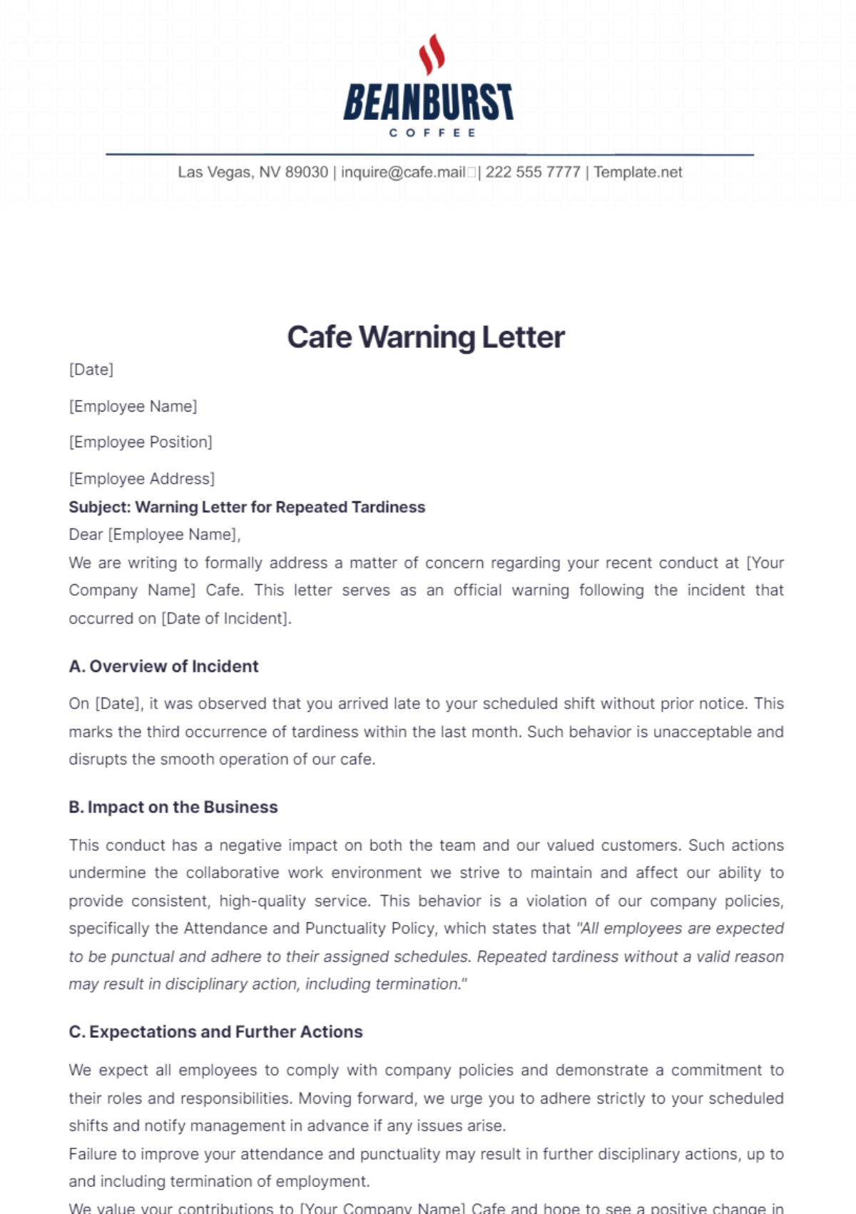 Cafe Warning Letter Template - Edit Online & Download