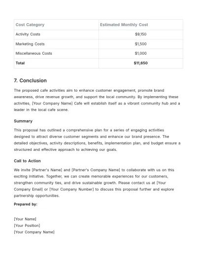 Free Cafe Activity Proposal Template to Edit Online