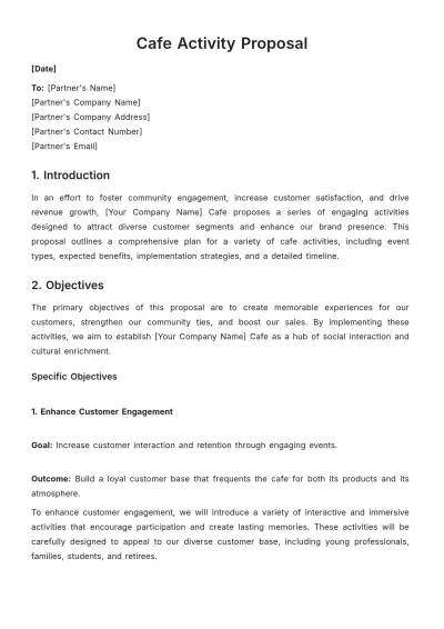 Free Cafe Activity Proposal Template to Edit Online