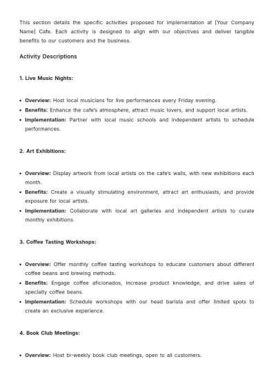 Free Cafe Activity Proposal Template to Edit Online