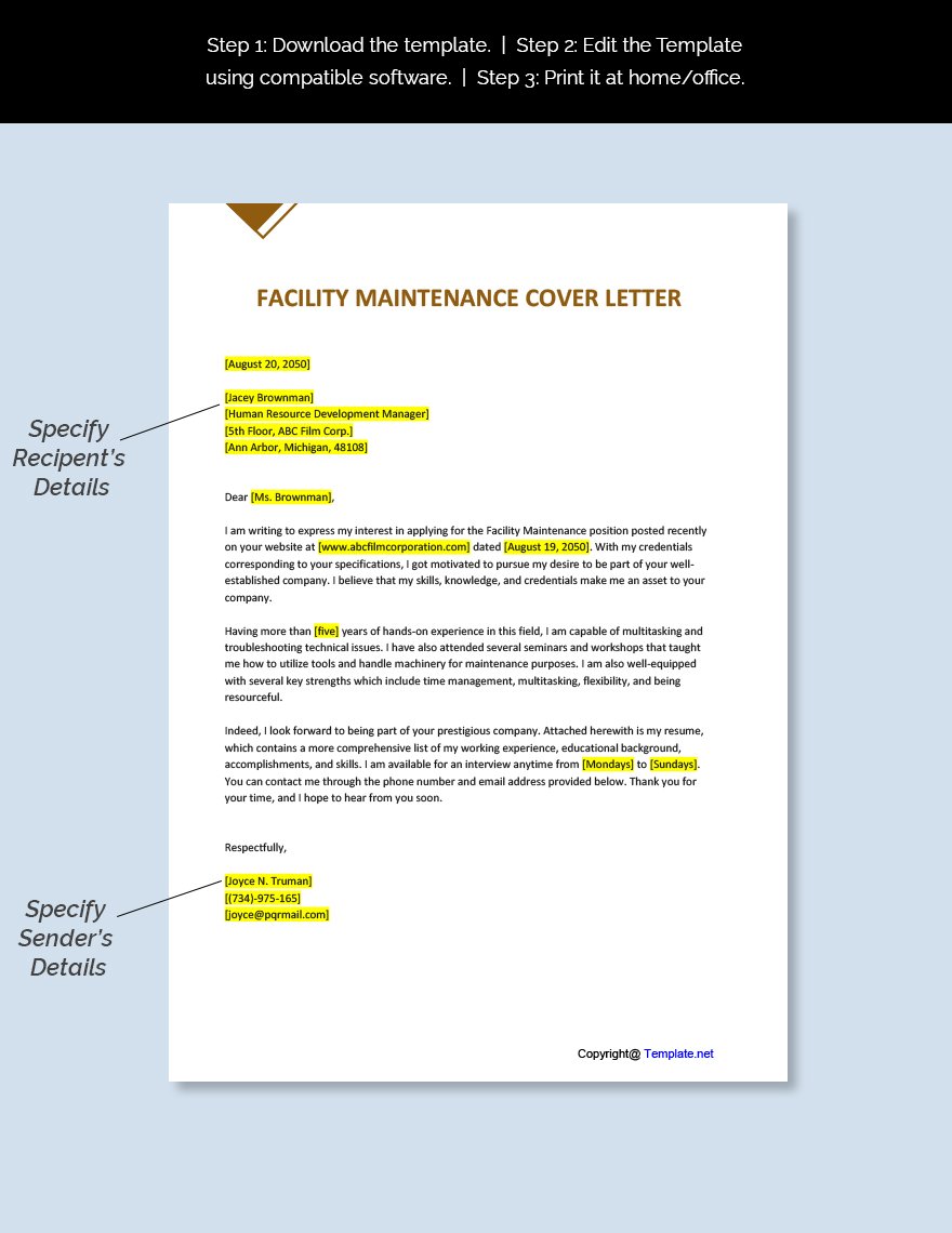 Facility Maintenance Cover Letter