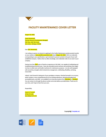 cover letter for facility supervisor