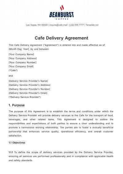Free Cafe Delivery Agreement Template to Edit Online