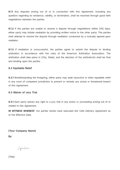 Free Cafe Delivery Agreement Template to Edit Online