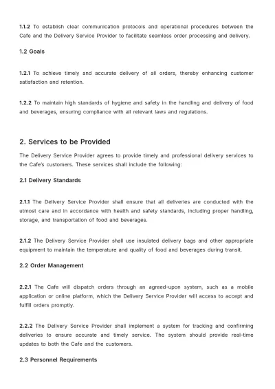 Free Cafe Delivery Agreement Template to Edit Online
