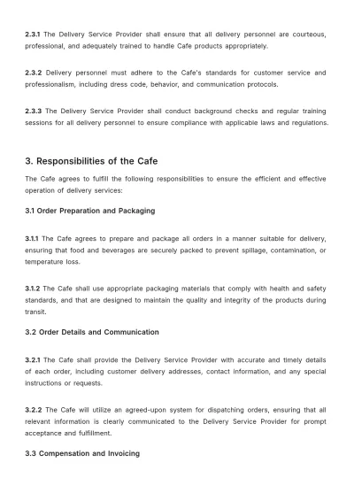 Free Cafe Delivery Agreement Template to Edit Online