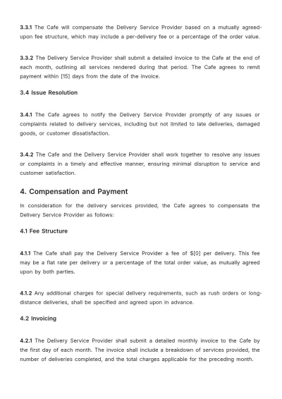 Free Cafe Delivery Agreement Template to Edit Online