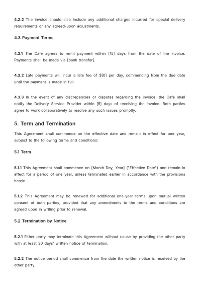Free Cafe Delivery Agreement Template to Edit Online