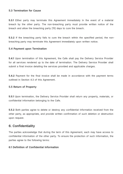 Free Cafe Delivery Agreement Template to Edit Online