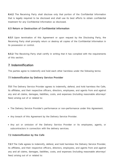 Free Cafe Delivery Agreement Template to Edit Online