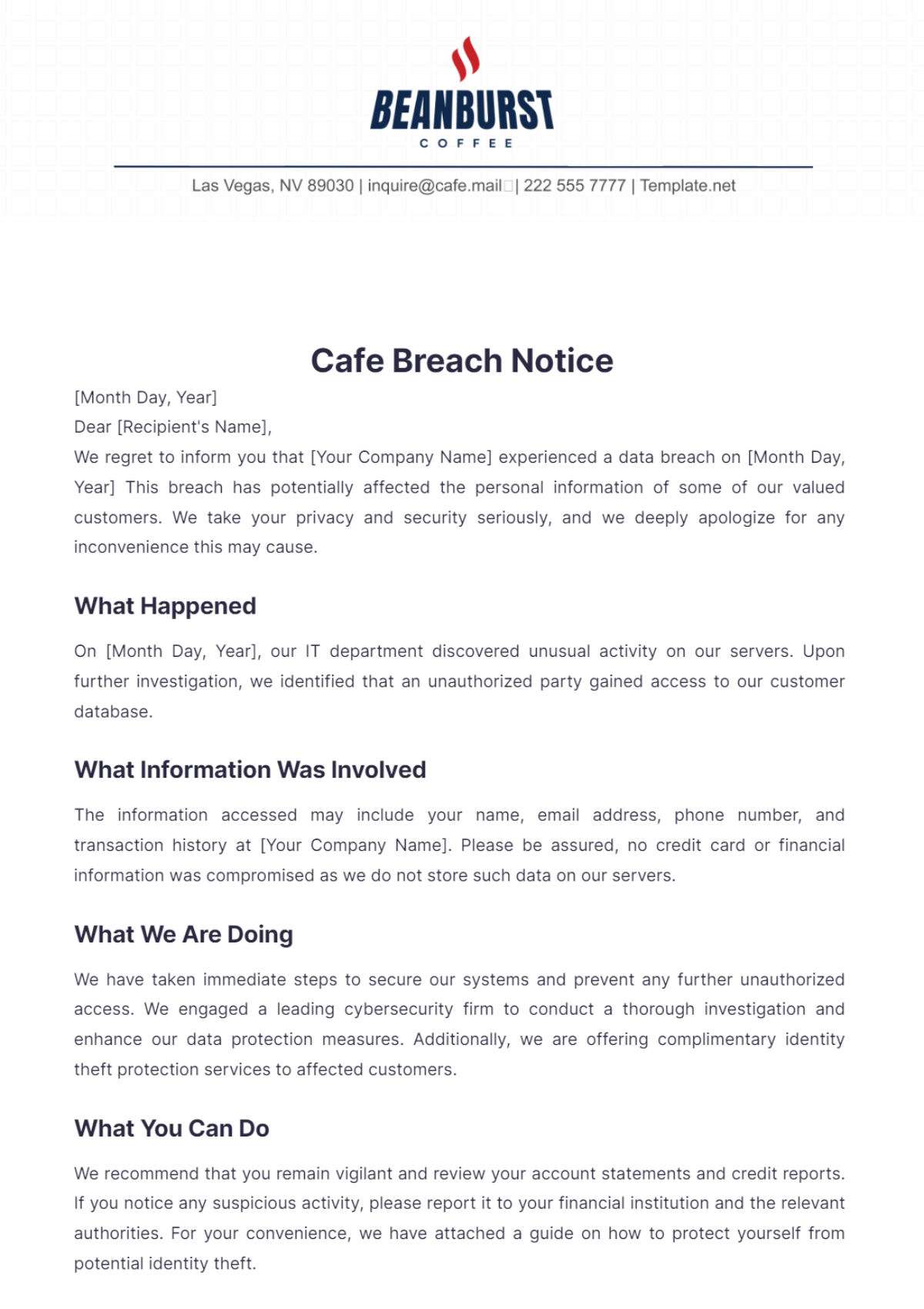 Cafe Breach Notice Template - Edit Online & Download