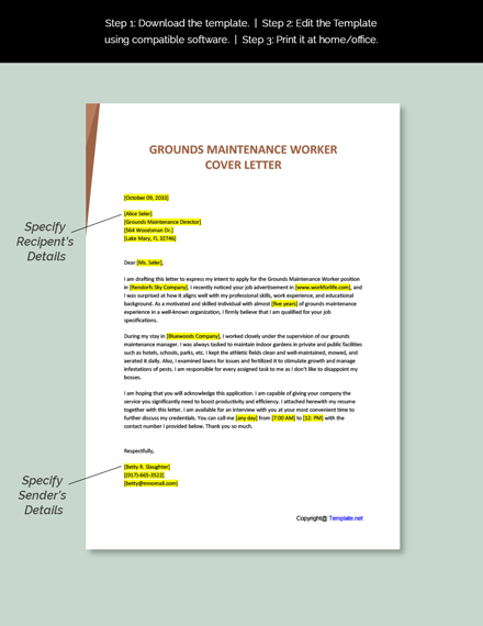 Grounds Maintenance Worker Cover Letter Template