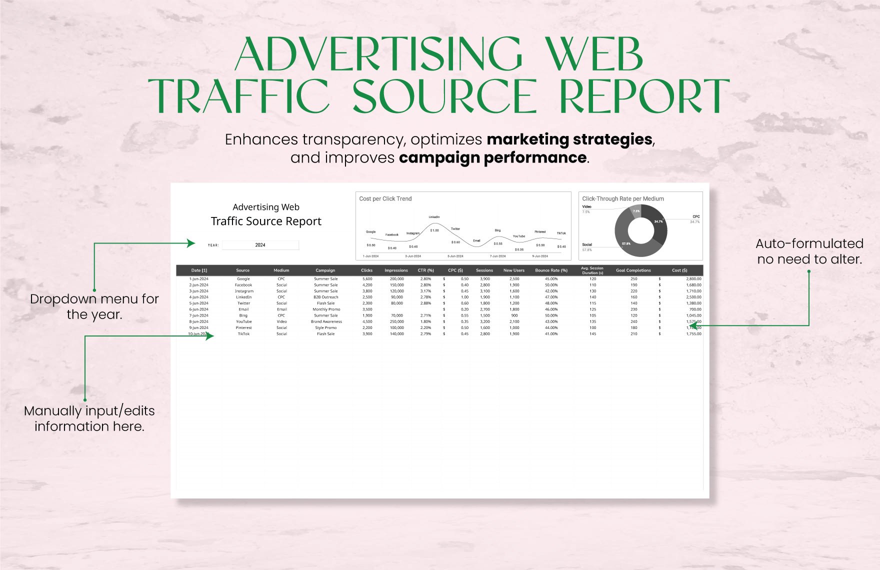 Advertising Web Traffic Source Report Template