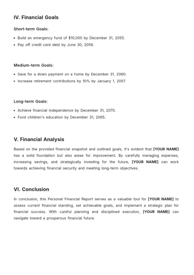 Free Personal Financial Report Template to Edit Online