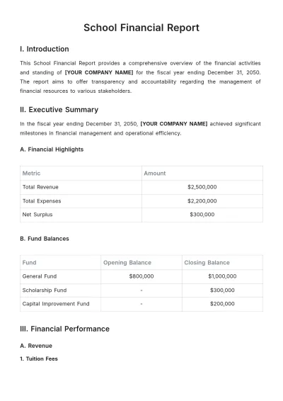 Free School Financial Report Template to Edit Online