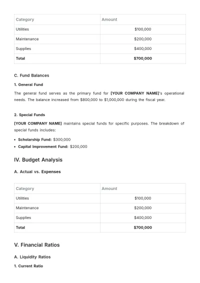 Free School Financial Report Template to Edit Online