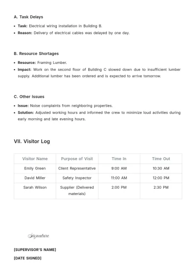 Free Daily Job Site Report Template to Edit Online