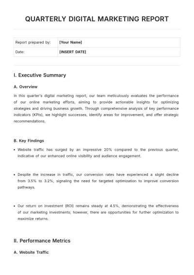 Free Quarterly Digital Marketing Report Template to Edit Online
