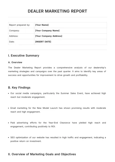 Free Dealer Marketing Report Template to Edit Online