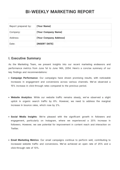 Free Bi-Weekly Marketing Report Template to Edit Online