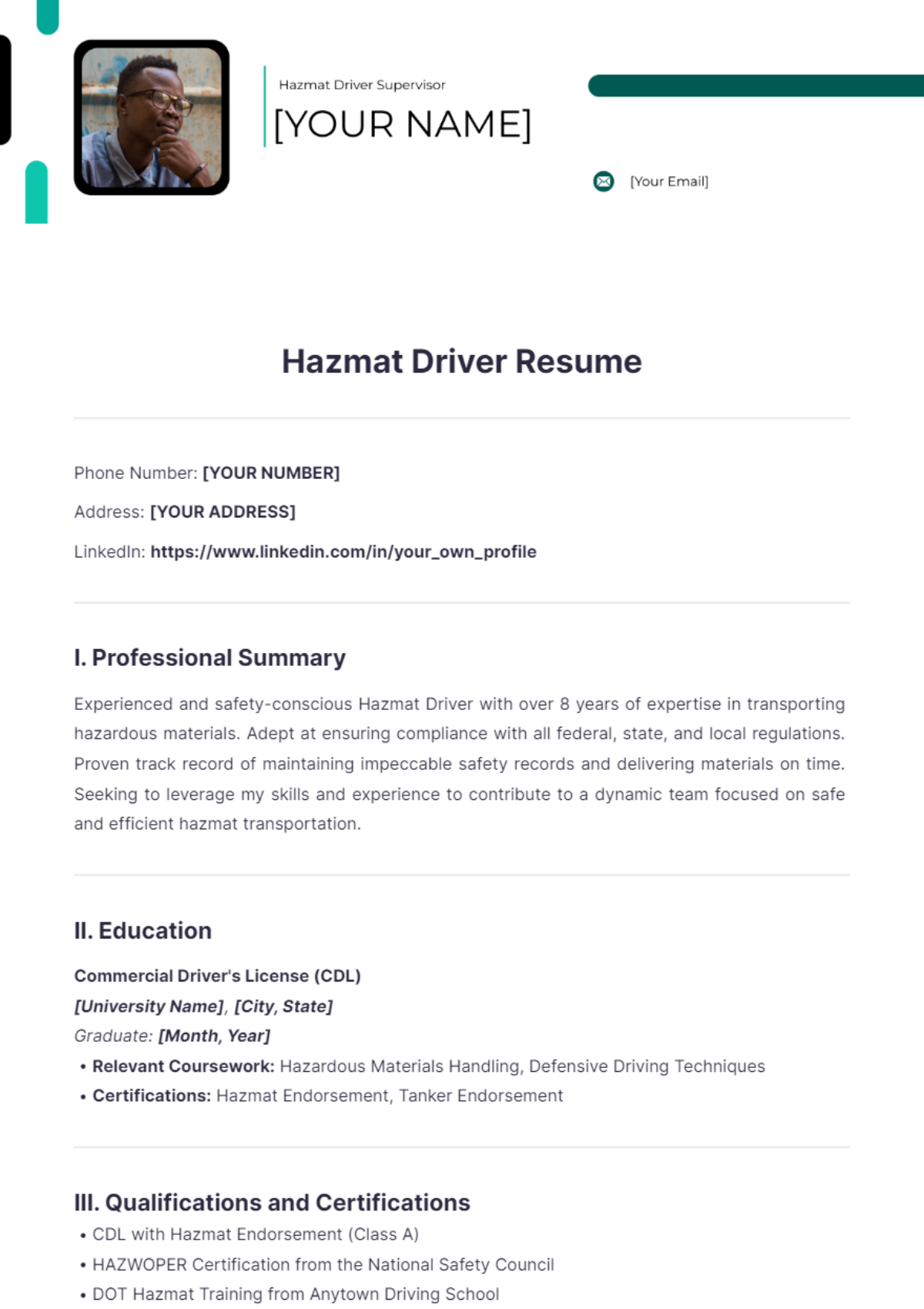 Hazmat Driver Resume