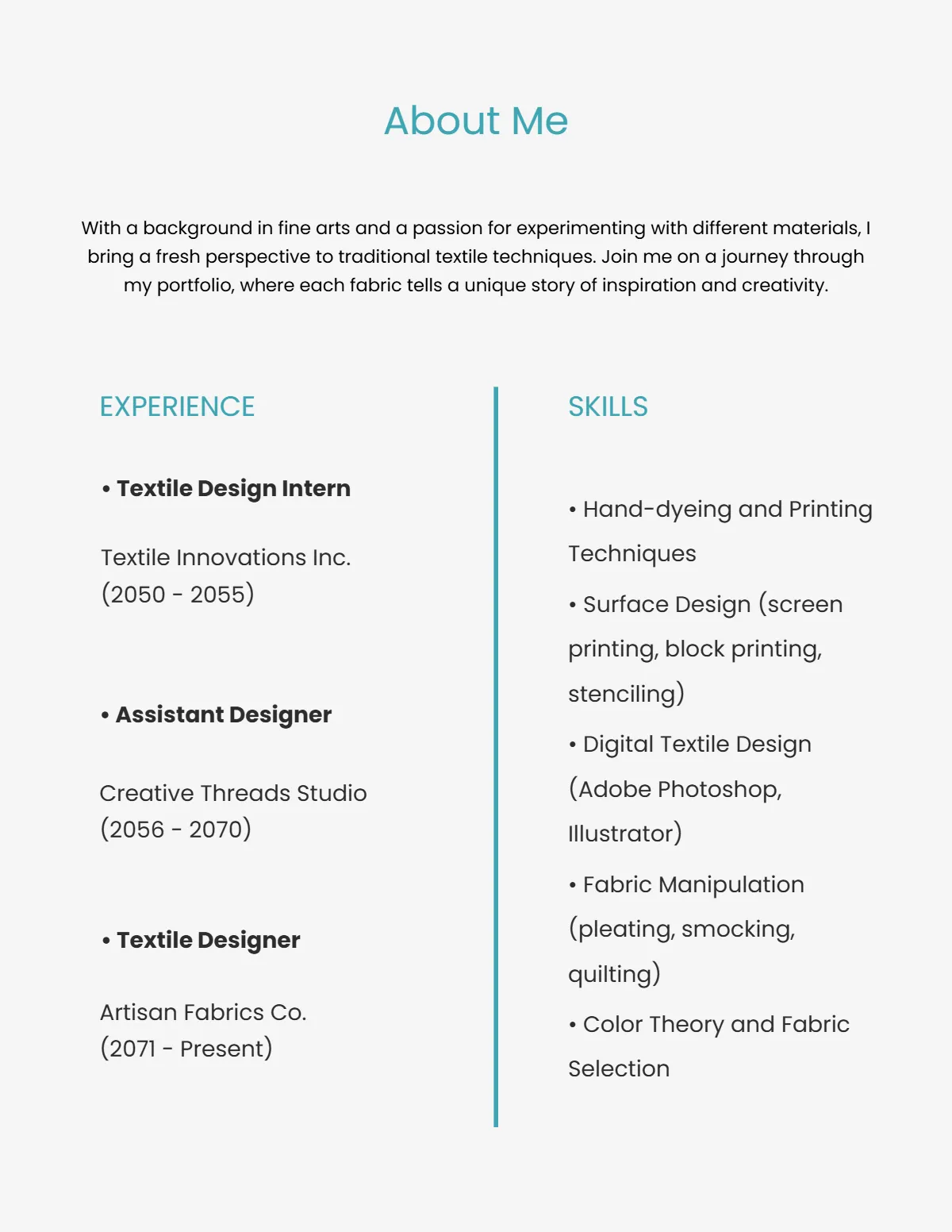 Free Textile Designer Portfolio Template to Edit Online