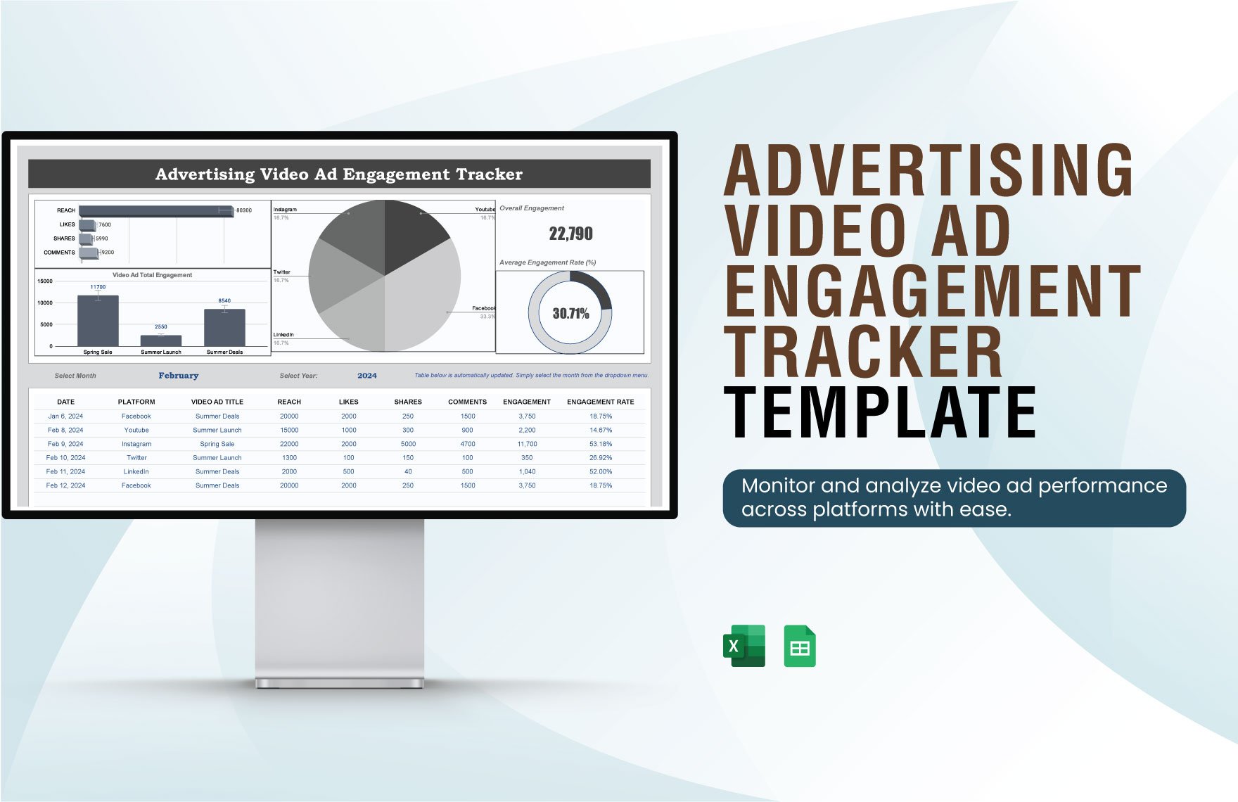 Advertising Video Ad Engagement Tracker Template in Excel, Google Sheets