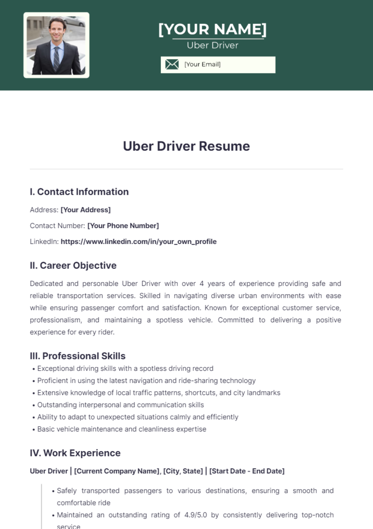 Uber Driver Resume