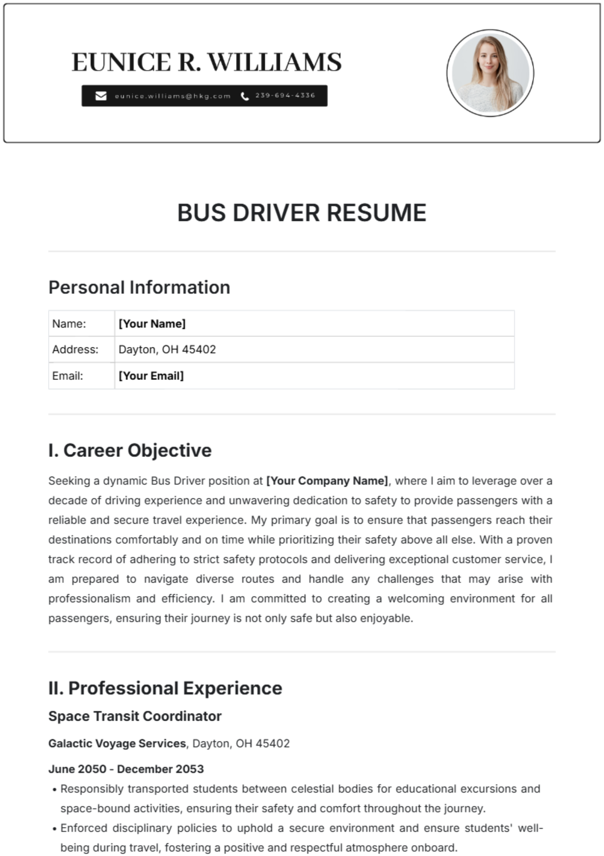 Bus Driver Resume Template - Edit Online & Download