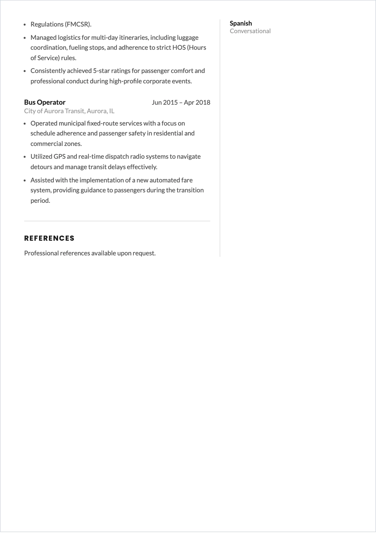 Free Bus Driver ATS Resume Template, AI Resume Builder