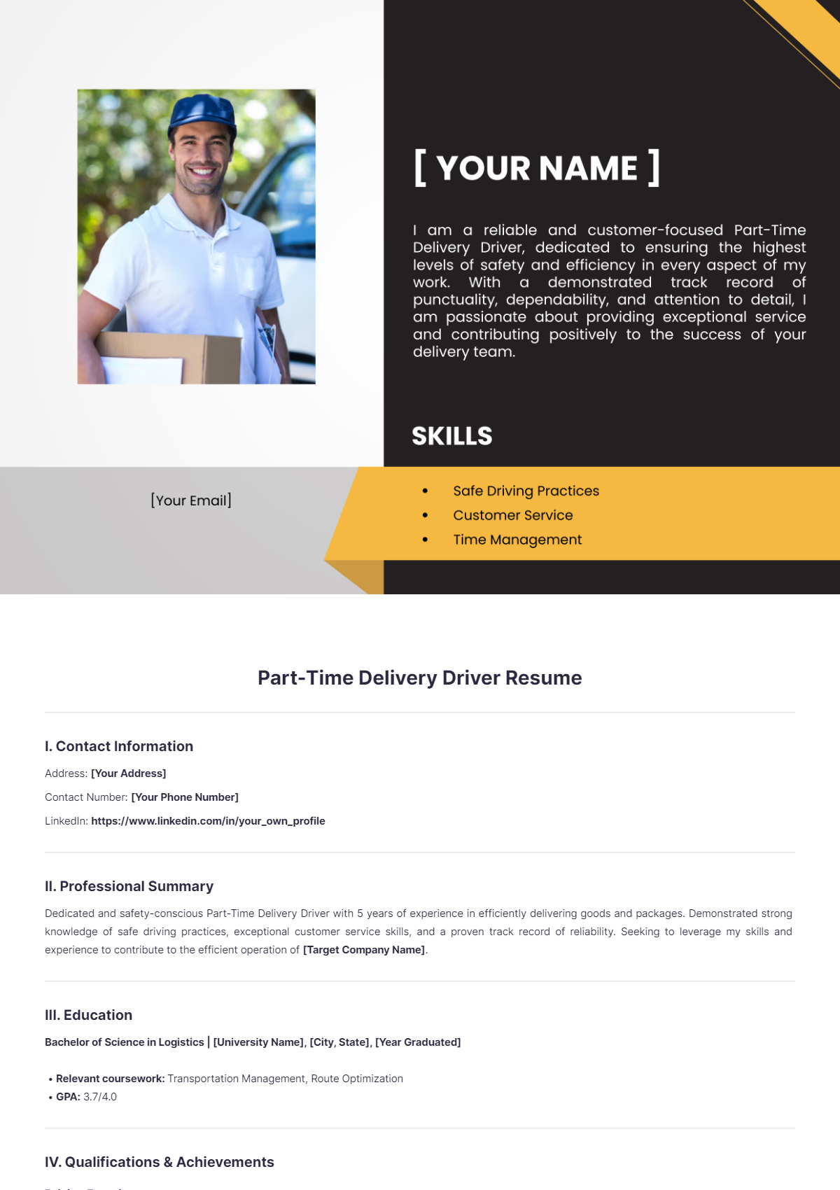 Part Time Delivery Driver Resume