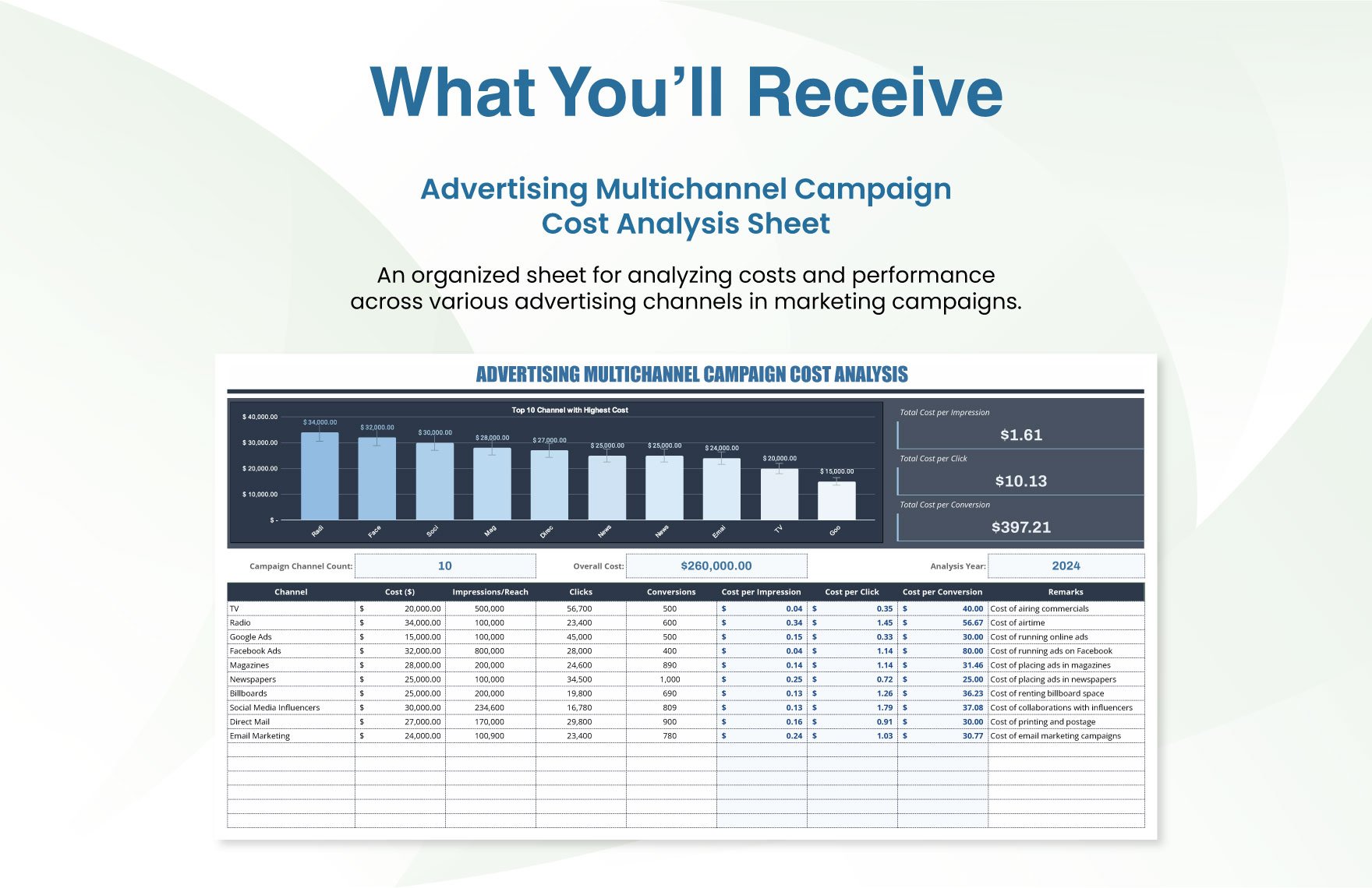 Advertising Multichannel Campaign Cost Analysis Template