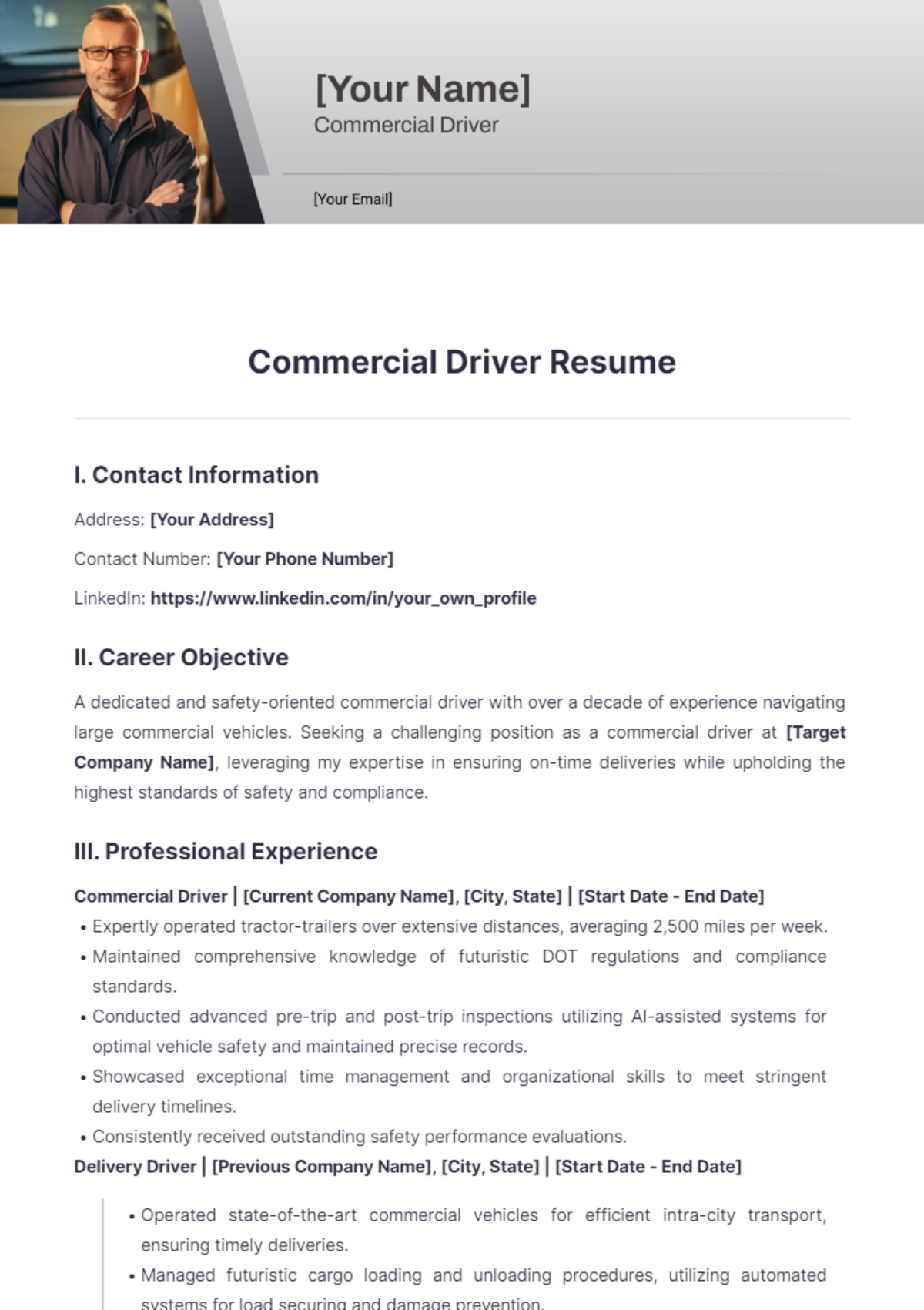 Commercial Driver Resume