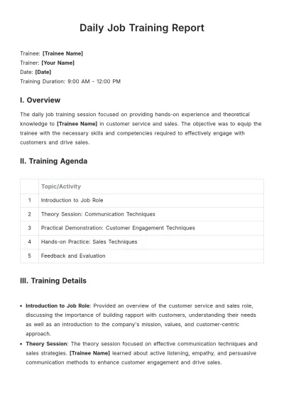 Free Daily Job Training Report Template to Edit Online