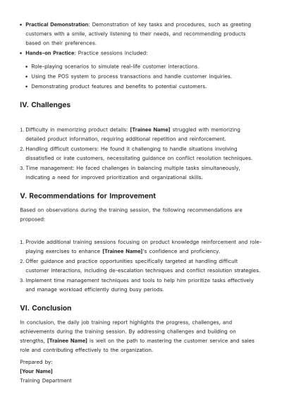 Free Daily Job Training Report Template to Edit Online