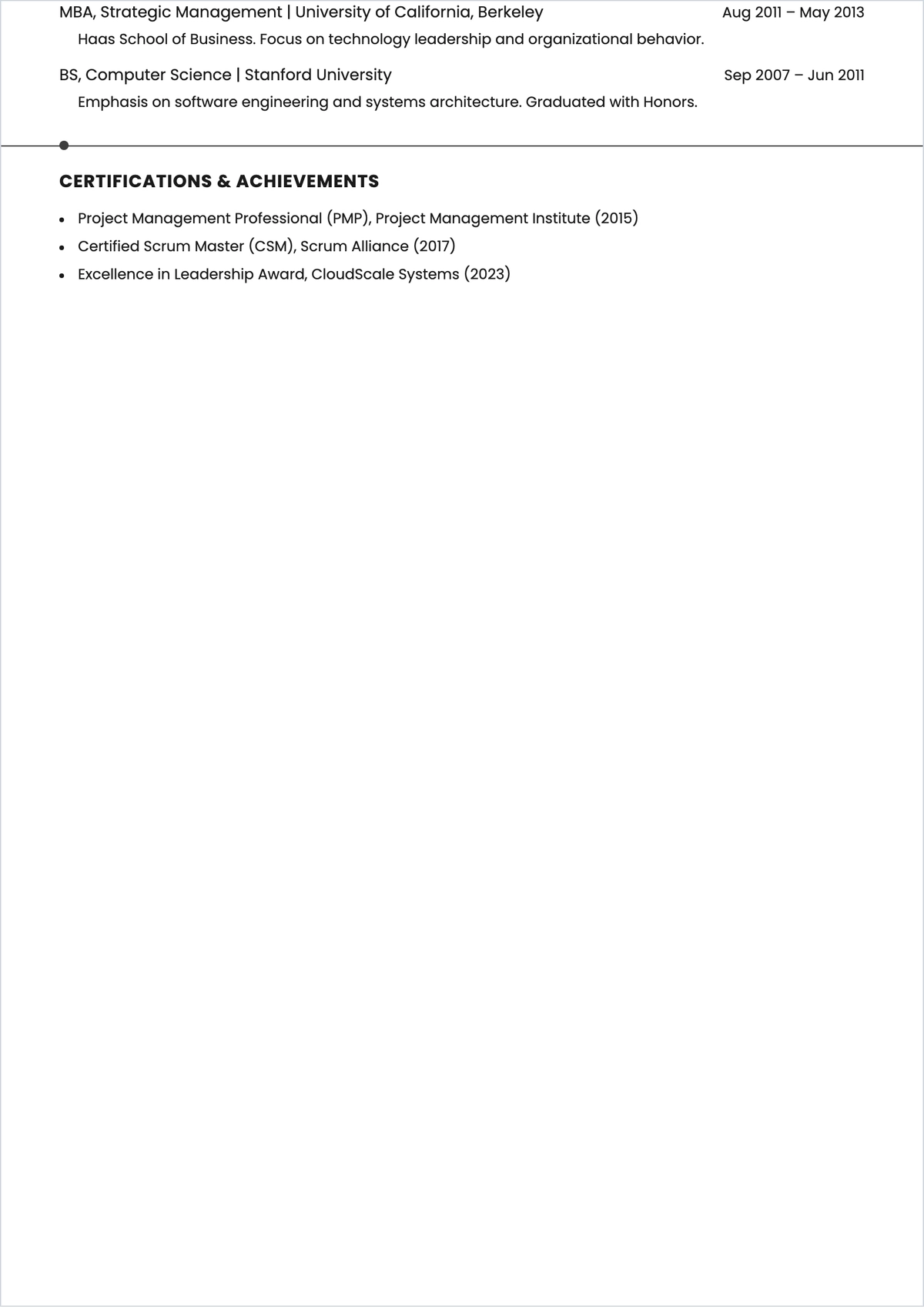 Free Project Management MBA ATS Resume Template, AI Resume Builder