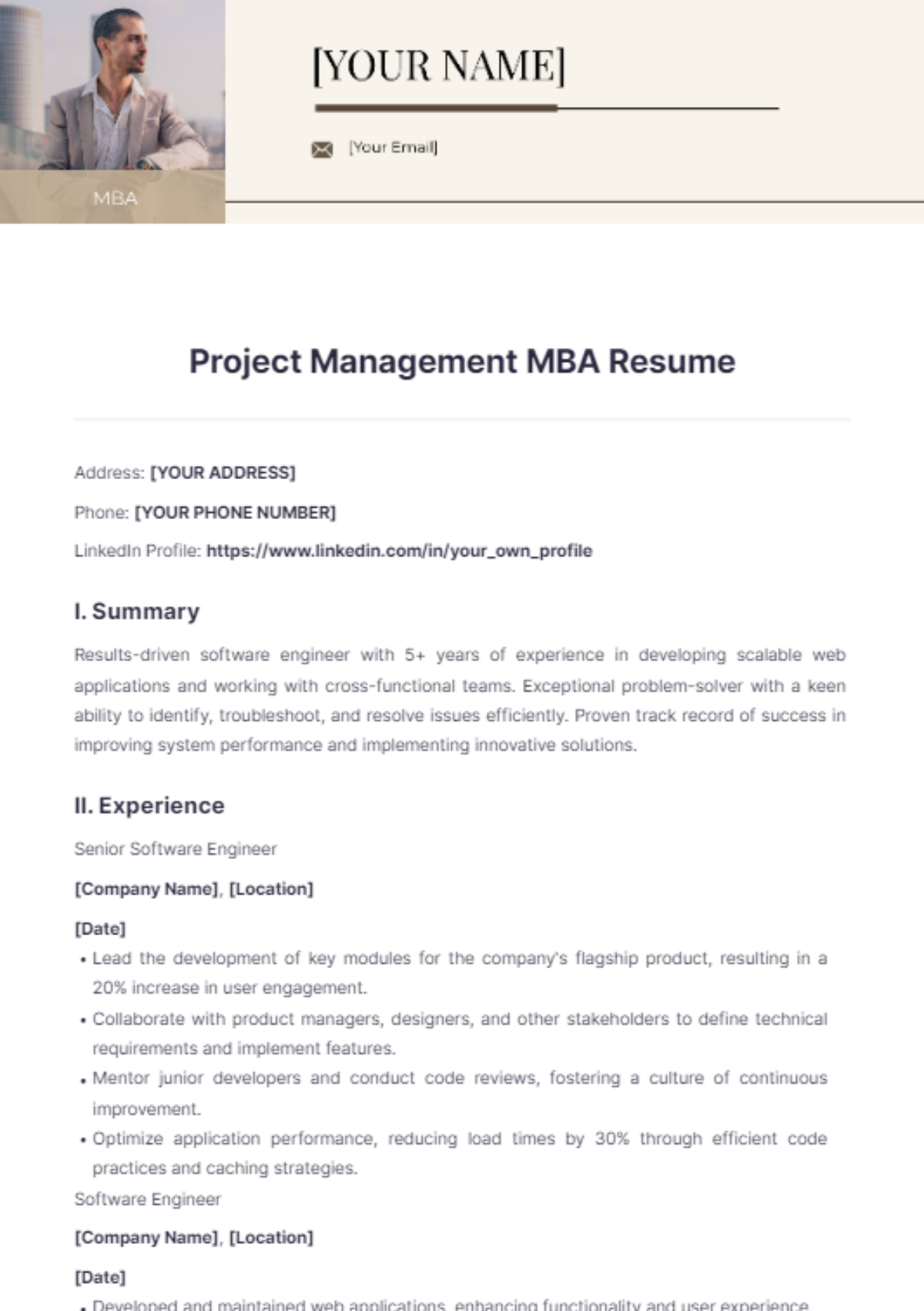 Project Management MBA Resume - Edit Online & Download