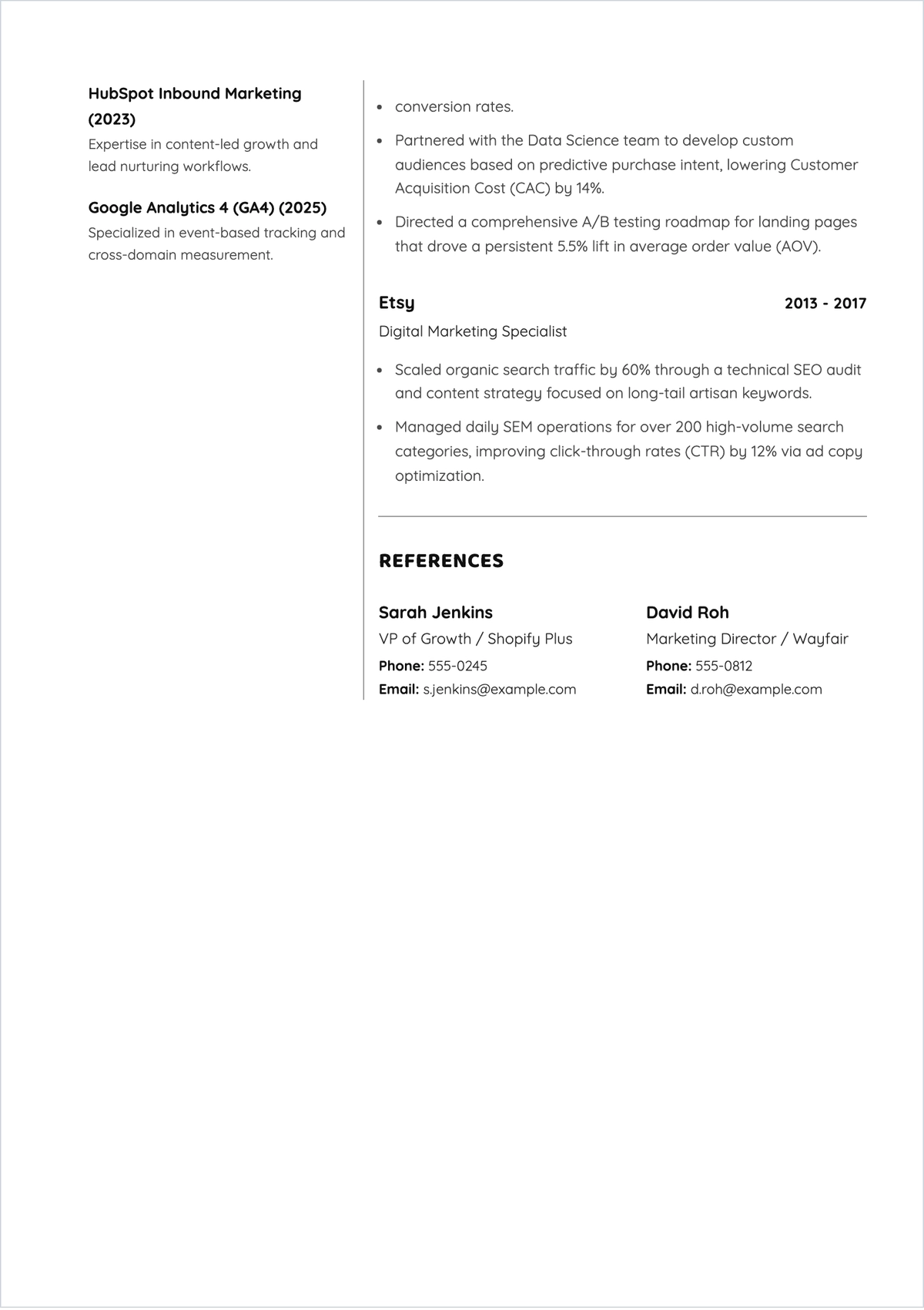Free Digital Marketing MBA ATS Resume Template, AI Resume Builder