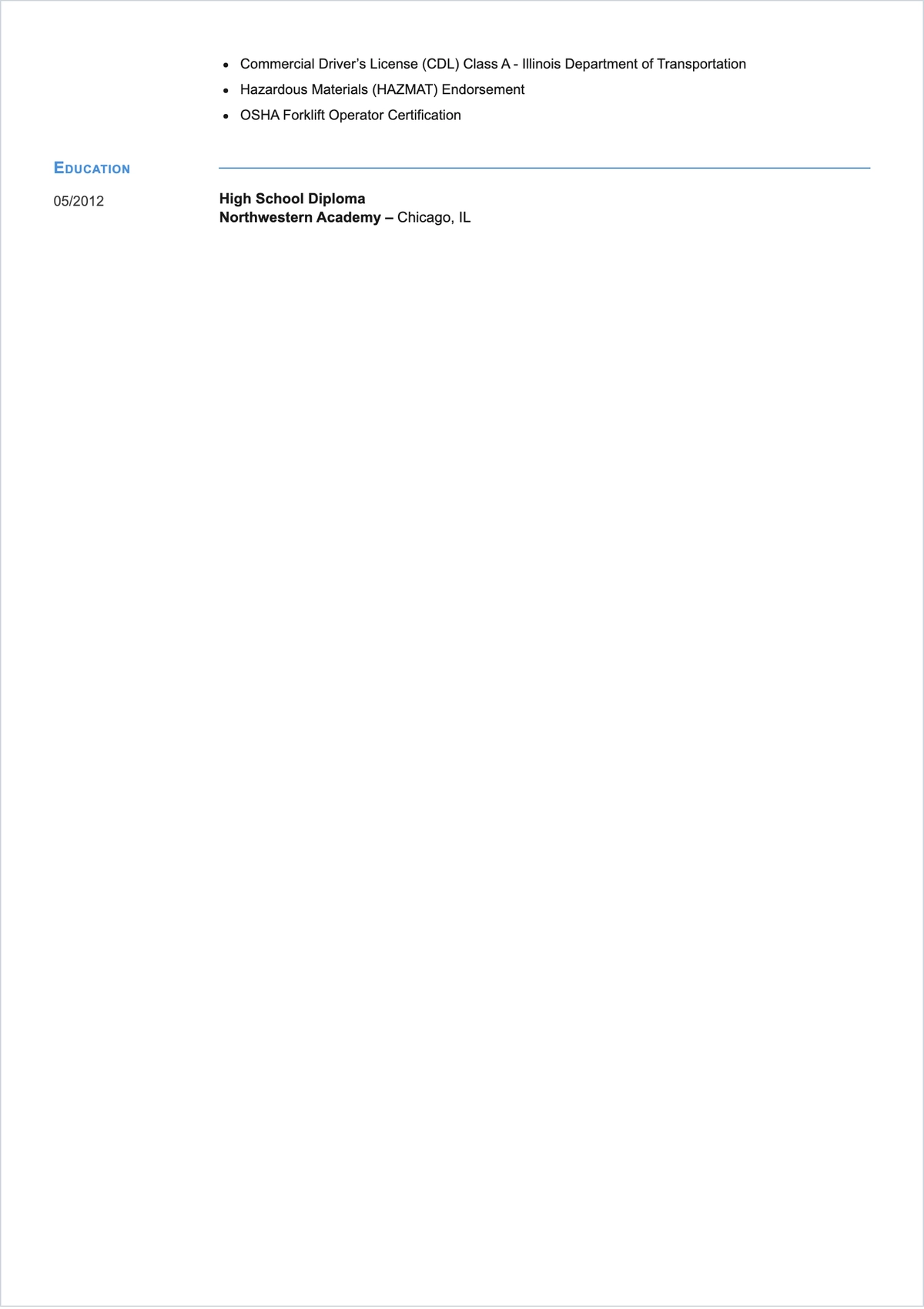 Free Local Delivery Driver ATS Resume Template, AI Resume Builder