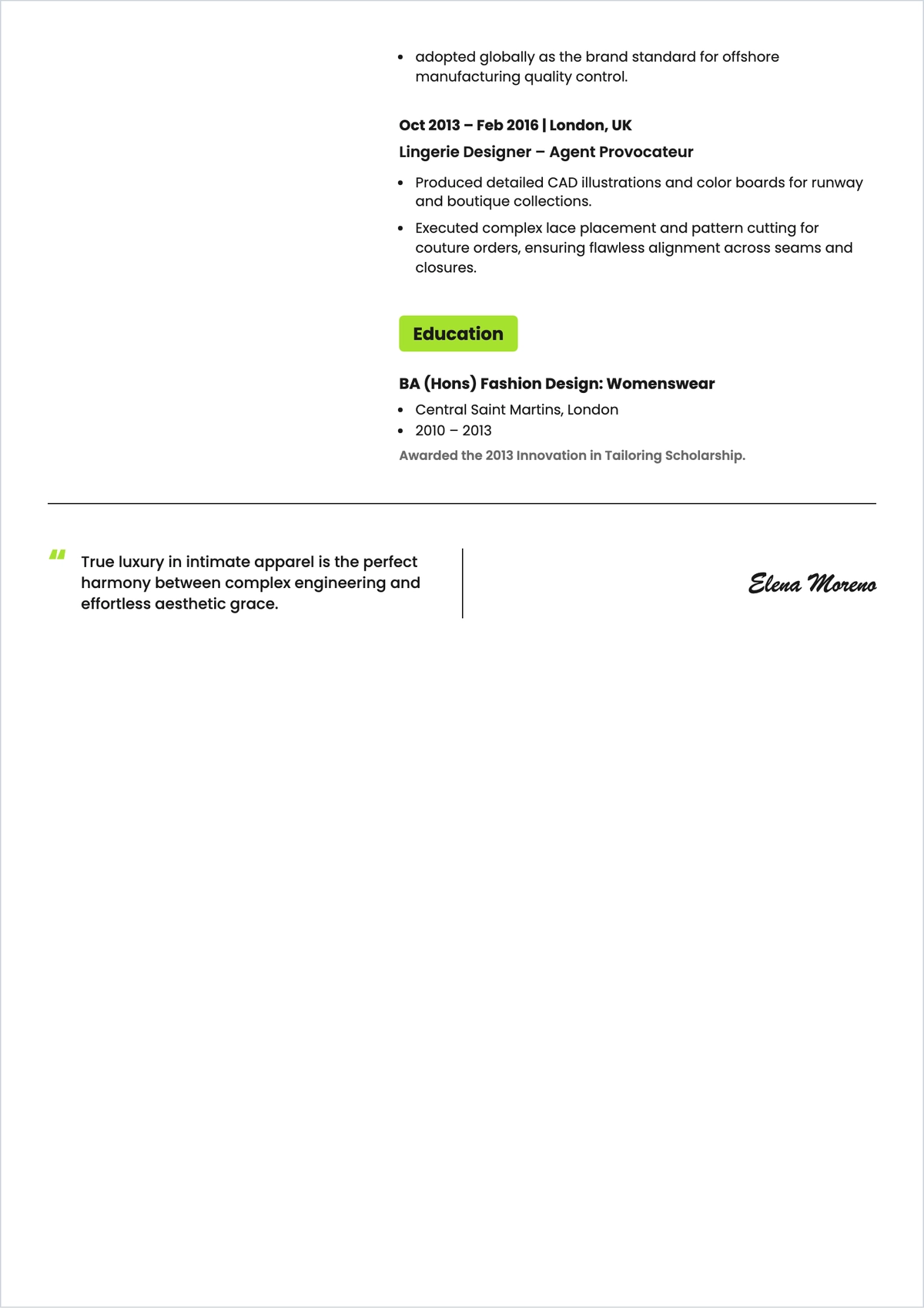 Free Lingerie Fashion Designer ATS Resume Template, AI Resume Builder