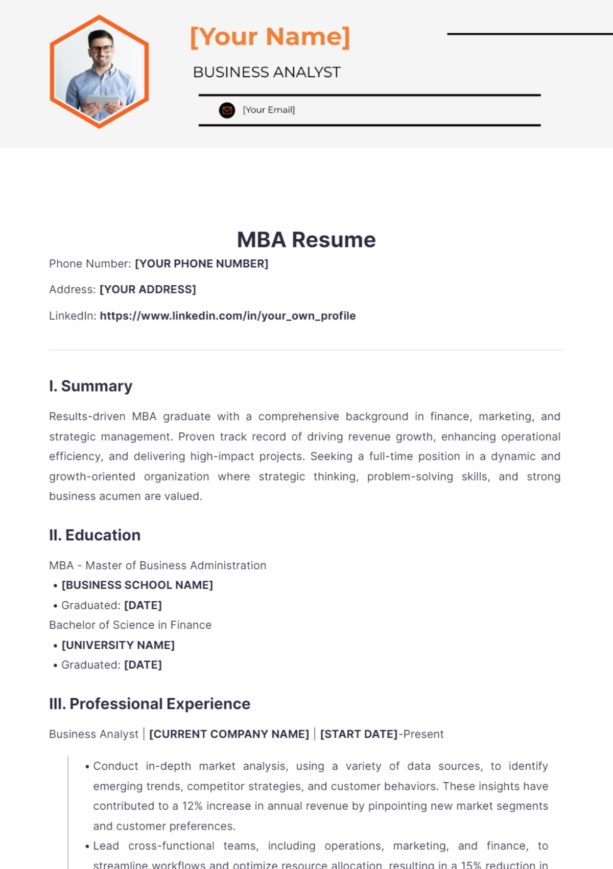 MBA Resume - Edit Online & Download