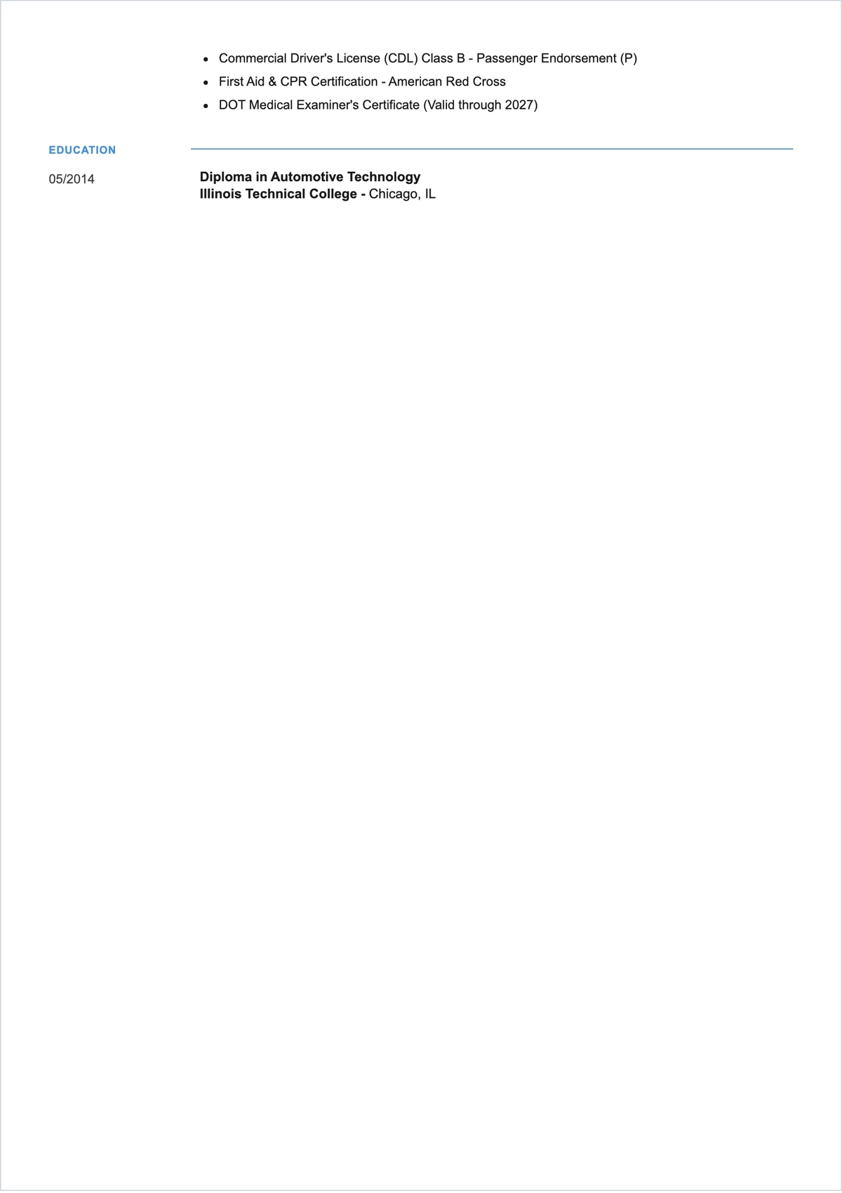 Free Taxi Driver ATS Resume Template, AI Resume Builder